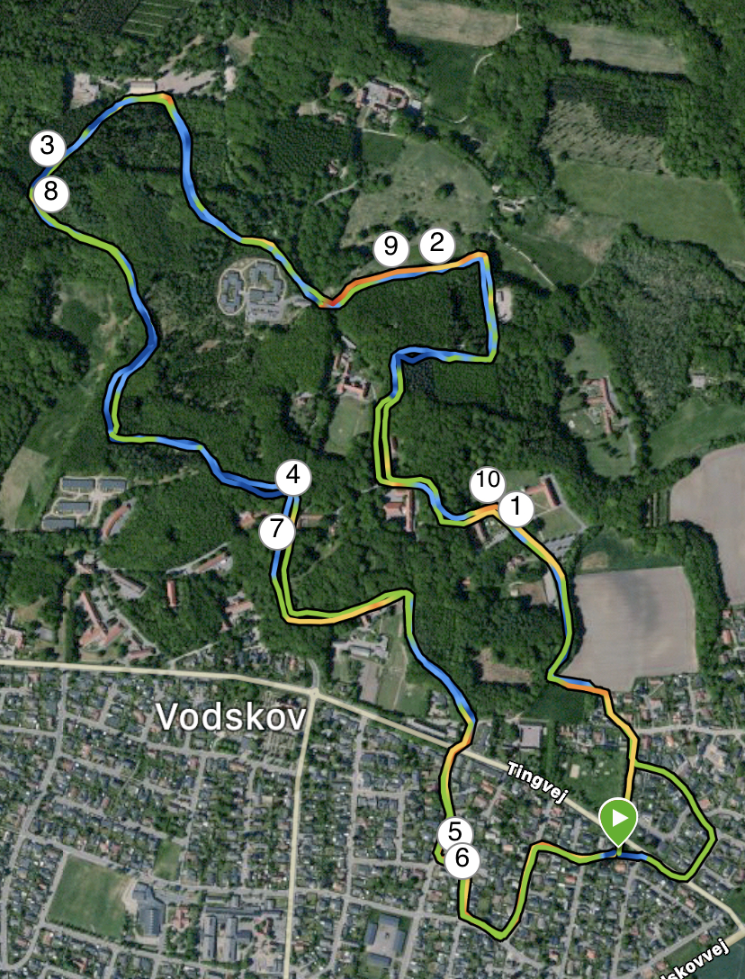 Gul rute 5,3 km ca 110 højdemeter pr omgang